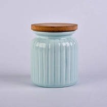 China blue ceramic candle vessel with bamboo lid manufacturer