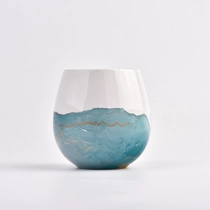 China luxury white ceramic candle jar with blue artwork painting manufacturer