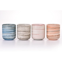 Chiny Popularna kolorowa linia pierścieniowa na ceramicznym słoju na świece o popularnym kształcie do dekoracji wnętrz producent