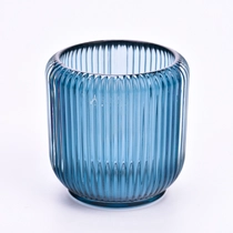 Kina 8 oz tilpasset blå tom vertikal linje glass stearinlys krukke produsent