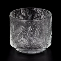 China embossed pine pattern glass candle jar manufacturer