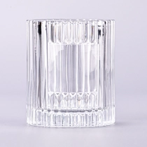 Kina Nyligt deco 8 oz lodret linje glaskrukke med tilpasset logo plads til engros fabrikant