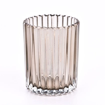 China Popular 8oz  transparent gray on vertical line  glass candle holder for supplier manufacturer