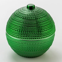 China Luxury Green Embossed Ball Shape Glass Candle Jar with Lid Decorative Candle Holder manufacturer