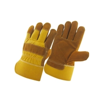 China China brown color cow split leather worker glove factory, genuine leather labor glove supplier, safety glove manufacturer manufacturer