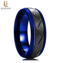 China Hohe Qualität 8mm Zwei getönte Wolframkarbidring Blaue und Schwarz gewölbt Rillenwolfram Hochzeit Bands China Lieferant Hersteller