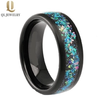porcelana Alianzas de boda de tungsteno para hombres de estilo popular de 8 mm Alianzas de boda de carburo de tungsteno negro cepillado abovedado con piedra arenisca e incrustaciones de ópalo creadas en China Fabricante fabricante