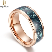 porcelana Alianzas de boda de tungsteno para hombres populares de 8 mm de alto pulido Alianzas de boda de carburo de tungsteno de oro rosa abovedado con incrustaciones de ópalo verde fabricante de China fabricante