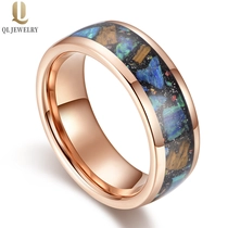porcelana Alianzas de boda de tungsteno para hombres populares de 8 mm de alto pulido Alianzas de boda de carburo de tungsteno de oro rosa abovedado con incrustaciones de ópalo verde Goldstone negro fabricante de China fabricante