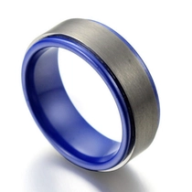 China High Quality Blue Ceramic and Black Tungsten Carbide Ring Men's Wedding Bands China Manufacturer manufacturer