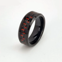 China Tungsten Ring in Stock Popular 8mm High polished Black Plating Men's Flat Beveled Edges Tungsten Carbide Ring with Black and Red Carbon Fiber Inlay China Manufacturer manufacturer