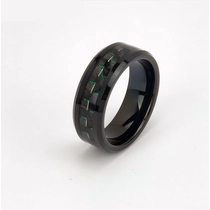 China Tungsten Ring in Stock Popular 8mm High polished Black Plating Men's Flat Beveled Edges Tungsten Carbide Ring with Black and Green Carbon Fiber Inlay China Manufacturer manufacturer