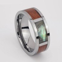 China Wolfram-Ring auf Lager Beliebter 8 mm hochglanzpolierter Silber-Herren-Flach-Wolframkarbid-Ring mit Muschel und Holzeinlage China-Lieferant Hersteller