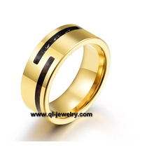 China Lifetime Warranty Tungsten Carbide Wedding Rings 8mm Flat Gold Tungsten Carbide Ring with Imitate Meteorite and Crushed Dinosaur Bone Inlay China Manufacturer manufacturer