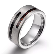 China Wholesale Tungsten Ring Supplier Mens Wedding Bands 8mm Flat Brushed Tungsten Carbide Ring with Imitate Meteorite and Crushed Dinosaur Bone Inlay manufacturer