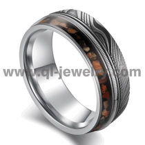 China Affordable and Unique Damascus Steel Wedding Bands Damascus Steel and Tungsten Ring with Dinosaur bone and Guitar String Inlay China Manufacturer manufacturer