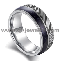 China Erschwinglicher und einzigartiger Ehering aus Damaskus-Stahl Damaskus-Stahl und Wolframring mit Inlay aus blauem Sandstein China Hersteller Hersteller