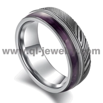 China Affordable and Unique Damascus Steel Wedding Bands Damascus Steel and Tungsten Ring with Amethyst and Guitar String Inlay China Manufacturer manufacturer