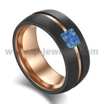 porcelana Anillo de carburo de tungsteno de dos tonos Anillo de tungsteno de oro rosa y negro abovedado con incrustaciones de ópalo de canal Proveedor de China fabricante