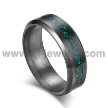 China Rare metal wedding band for men women 6mm beveled edges pure tantalum ring with green opal inlay China Manufacturer manufacturer