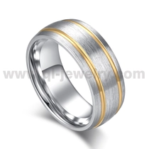 Chine Chine 2023 Anneaux de mariage en cobalt de style le plus récent 8mm Bague de mariage en cobalt bombé brossé pour hommes avec deux lignes d'or Fabricants fabricant