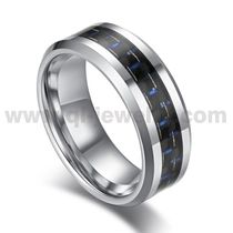 China 2023 Newest Style Cobalt Wedding Rings 8mm Men's High Polished Flat and Beveled Edges Cobalt Ring with Black and Blue Carbon Fiber Inlay China Manufacturer manufacturer
