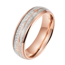 China Wholesale Men's Wedding Bands 6mm Rose Gold Tungsten Carbide Ring with Imitate Meteorite and Arrow Inlay China Manufacturer manufacturer