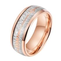 China Wholesale Men's Wedding Bands 8mm Rose Gold Tungsten Carbide Ring with Imitate Meteorite and Arrow Inlay China Manufacturer manufacturer