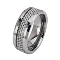 China Plenty of Tungsten Wedding Bands in Stock 8mm Beveled Edges Tungsten Carbide Ring with White Carbon Fiber China Supplier manufacturer
