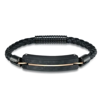 China In Stock Black Carbon Fiber Stainless Steel Men Leather Bracelet Black Carbon Fiber Rose Gold ID Bracelet For Men China Manufacturer manufacturer