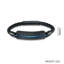 China In Stock Black Carbon Fiber Stainless Steel Men Leather Bracelet Black Carbon Fiber ID Bracelet For Men China Manufacturer manufacturer
