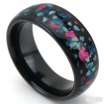 Cina Anello in carburo di tungsteno nero lucidato a cupola da 8 mm con inserto in opale schiacciato multicolore produttore