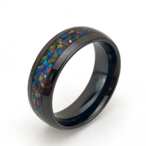 Cina Anello in carburo di tungsteno nero lucidato a cupola premium da 8 mm con inserto in opale schiacciato multicolore produttore