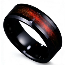 Cina Fede nuziale in tungsteno nero da 8 mm con inserto in pietra sfumata oro e rosso - Design con bordo smussato produttore