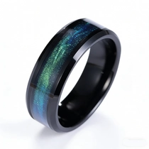 Cina Squisita fede nuziale in tungsteno nero da 8 mm con inserto in pietra sfumata blu-verde per ordini all'ingrosso produttore