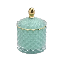 China 110ml spray customized color Luxury geo cut glass candle holder with lids manufacturer