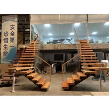 الصين Wood Tread Stringer Floating Straight Stairs Central Spine with Frameless Glass Railing Stairs - COPY - ibmaw0 الصانع