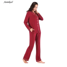 China Weicher langer Pyjama für Frauen Zweiteiliger Nachtwäsche-Lieferant Hersteller