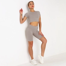 porcelana S-SHAPER Trajes de yoga sin costuras para mujer Conjunto de 2 piezas Pantalones cortos de gimnasio de entrenamiento  Top corto de manga corta Fabricante fabricante