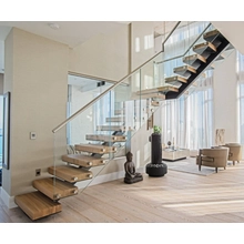 China Kit de escada flutuante fáceis de instalar kit de escada Diy Durable Metal & Iron Wooden Glass Steps para Villas & Apartments Homeowners fabricante