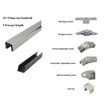 China SS316L square 25x20mm, 8K polished slimline handrail and fittings manufacturer