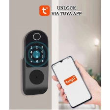 China Double Sided Fingerprint Outdoor Lock for Gate /Courtyard Door Electronic Door Lock Waterproof Tuya Smart Rim Door Lock manufacturer