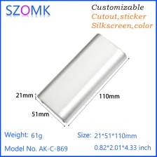 Cina Custodia estrusa in alluminio portatile di alta qualità in fabbrica di produzione cinese per alimentatore mobile AK-C-B69 21 * 51 * 110mm produttore