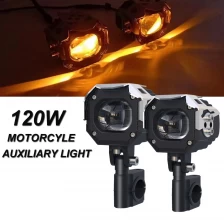 China Motorcycle LED Fog Lights Auxiliary Driving Light 120W Dual Color Spotlights White Amber Strobe Flashing Lights for Car Truck 2pcs manufacturer