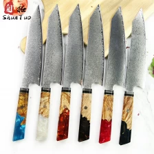 China China Damascus Kiritsuke Knife with Stabilized wood resin handle manufacturer