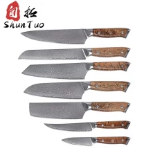 China 4pcs Damascus Knife set with tea stained wood handle wholesale manufacturer