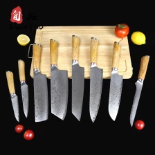 China 8PCS AUS10 Damascus Kitchen Knife set with Pakka wood handle manufacturer