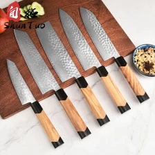 China China wholesale 5 pcs forge damascus knife set with olive wood handle manufacturer