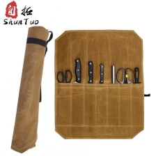 China Chinese supplier green klhaki waxed canvas 7 tools set outdoor knife storage bag for chef manufacturer