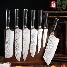 China Professional Hammer Forged Stainless Steel 7pc Knife Set with Black Wooden Handle manufacturer